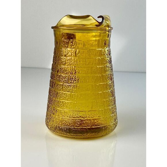 Vintage Amber Indiana Glass Brick Pattern Glass Water Pitcher W/Ice Lip CT0874 - Picture 4 of 7